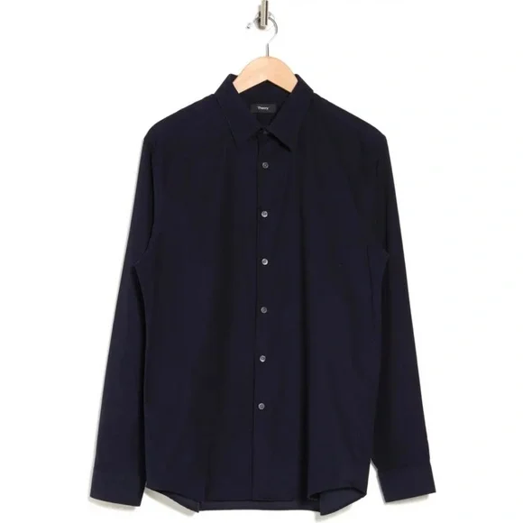 NWT Theory Men’s Irving PA Soft Cotton Cord Shirt Navy L